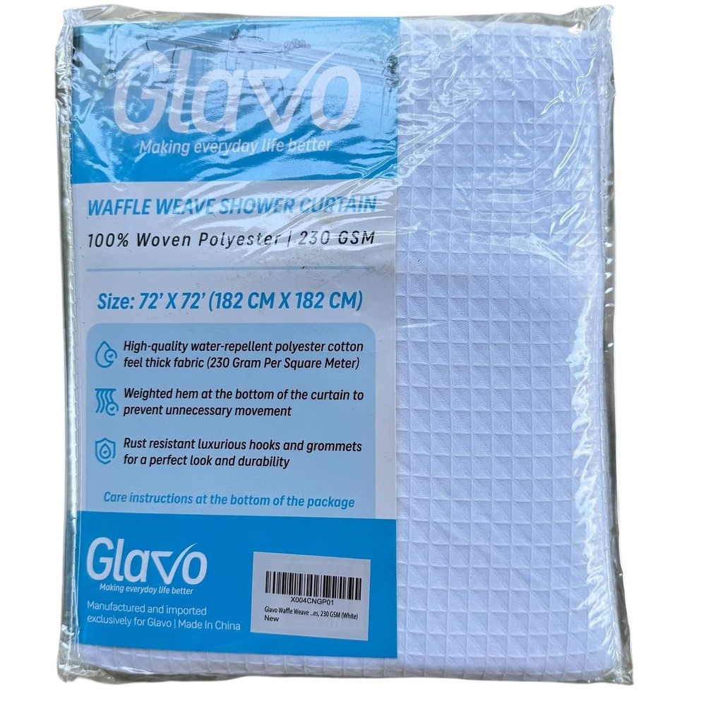 Glavo Waffle‎ Weave Shower Curtain with Hooks - Water Repellent 72 x 72